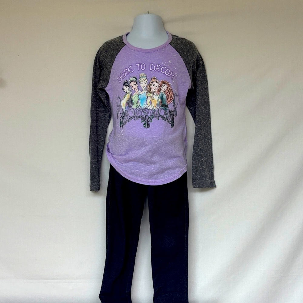 DISNEY PRINCESS 👸 "Dare To Dream" Girls Raglan Shirt & OKIE DOKIE Jeggings